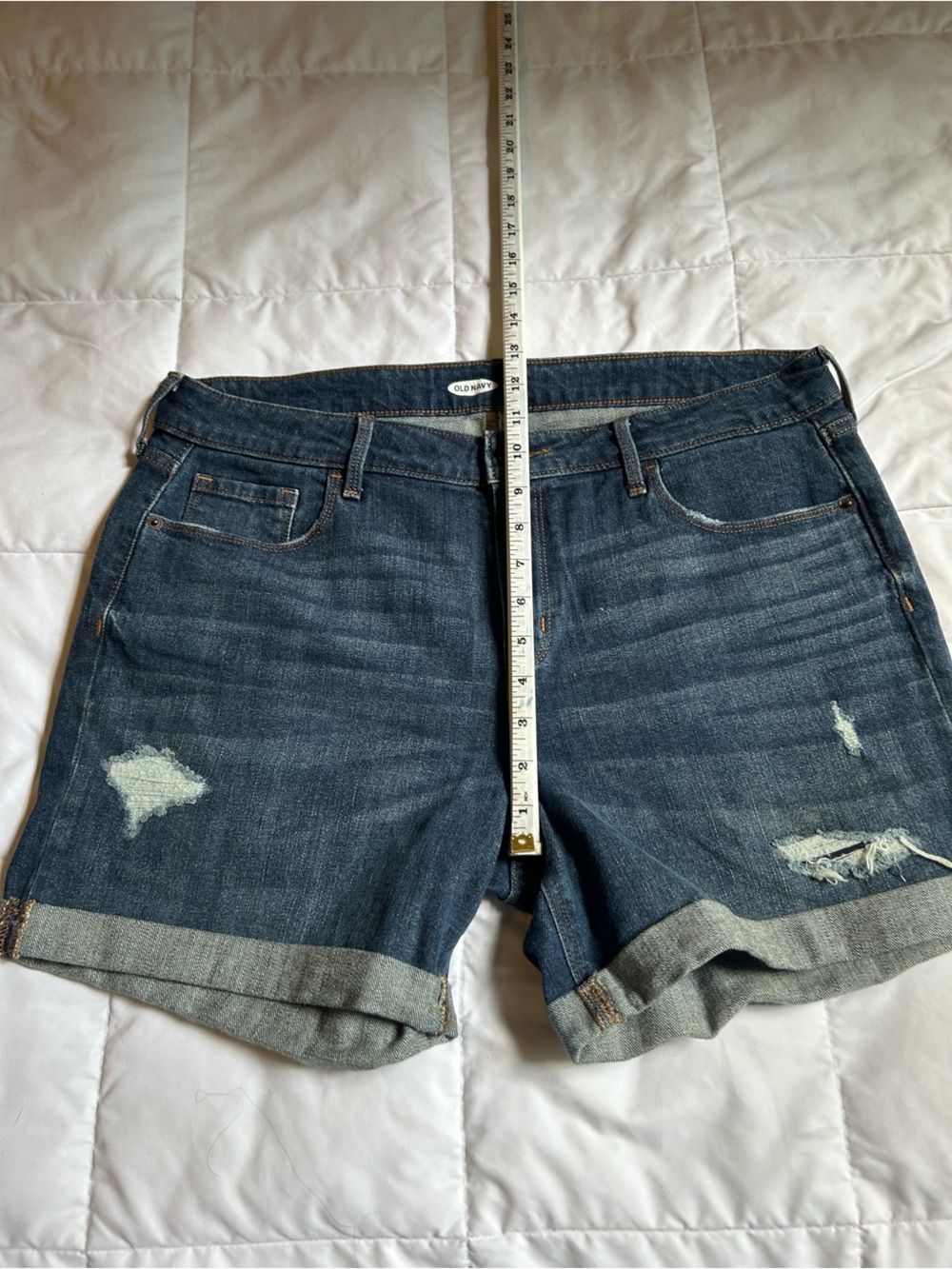 Old Navy Dark Blue Denim Shorts with Contrast Stitching - Picture 7 of 7